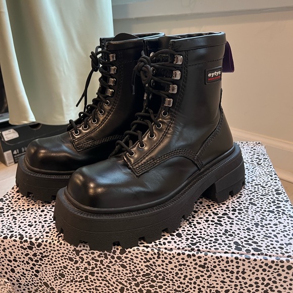 Eytys Black Leather Platform Boots Size 6 - Picture 1 of 6